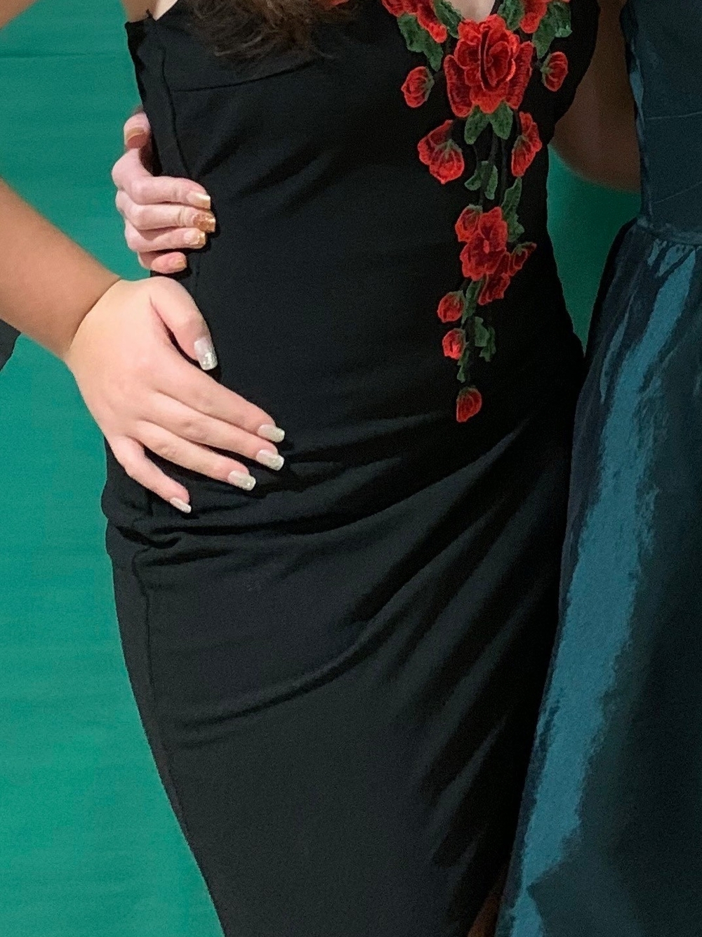 Black Dress with Red Rose Accents